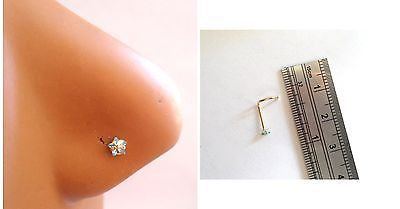 Stamped 14K Yellow Gold Aqua Star Crystal Nose Screw Stud Ring 20 gauge 20g - I Love My Piercings!