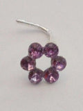 Sterling Nose Stud Ring L Shape Large Open Flower Crystal Purple 20g 20 gauge - I Love My Piercings!