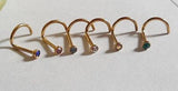 6 Gold Titanium CZ Gem Crystal Nose Screws corkscrew Rings 20 gauge 20g - I Love My Piercings!