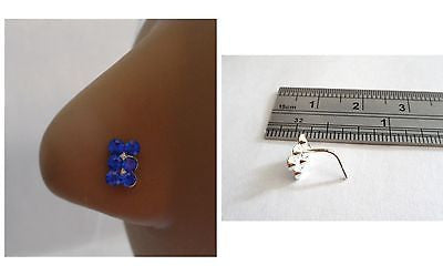 Blue Double Row Crystal Nose Ring Stud Pin L Shape Sterling Silver 20 gauge 20g - I Love My Piercings!