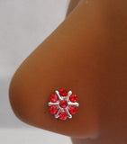 Sterling Silver Nose Stud Pin Ring L Shape Large Flower 20g 20 gauge Red - I Love My Piercings!