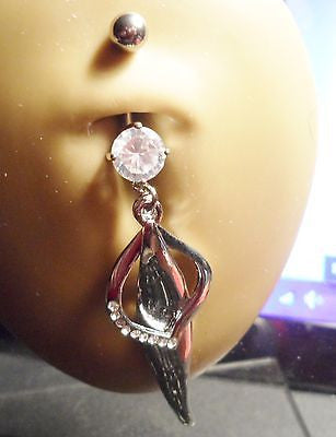 Surgical Steel Belly Ring Barbell Jeweled Clear Crystal Sword 14 gauge 14g - I Love My Piercings!