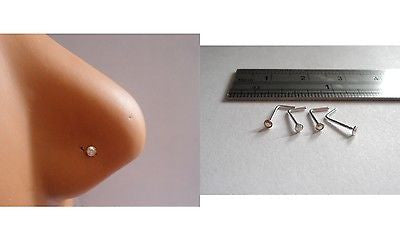 4 AB Clear Crystal Nose Studs Pins L Shape Sterling Silver Rings 22 gauge 22g - I Love My Piercings!