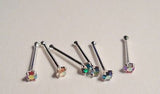6 Claw Set Nose Bones Straight Ball End Rings Pins AB Crystal 22 gauge 22g - I Love My Piercings!