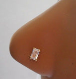 18k Gold Plating Nose Stud Pin Ring L Shape Rectangle Clear Crystal 20 gauge 20g - I Love My Piercings!