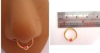 Gold Titanium Captive Pink Crystal Bead Hoop Nose Septum Ring 16 gauge 16g - I Love My Piercings!