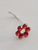 Sterling Nose Stud Ring L Shape Large Open Flower Crystal Red 20g 20 gauge - I Love My Piercings!