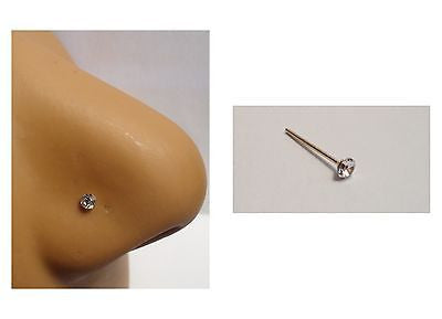 10K Yellow Gold Clear 2mm Crystal Nose Straight  Pin Stud Ring 22 gauge 22g - I Love My Piercings!