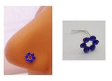 Sterling Nose Stud Ring L Shape Large Open Flower Crystal Blue 20g 20 gauge - I Love My Piercings!