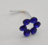 Sterling Nose Stud Ring L Shape Large Open Flower Crystal Blue 20g 20 gauge - I Love My Piercings!