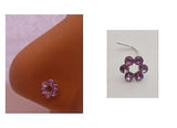 Sterling Nose Stud Ring L Shape Large Open Flower Crystal Purple 20g 20 gauge - I Love My Piercings!
