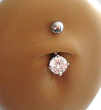 Surgical Steel Belly Ring Round Clear Crystal Solitaire Claw Set 14 gauge 14g - I Love My Piercings!