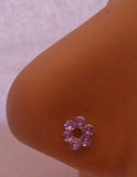 Sterling Nose Stud Ring L Shape Large Open Flower Crystal Purple 20g 20 gauge - I Love My Piercings!