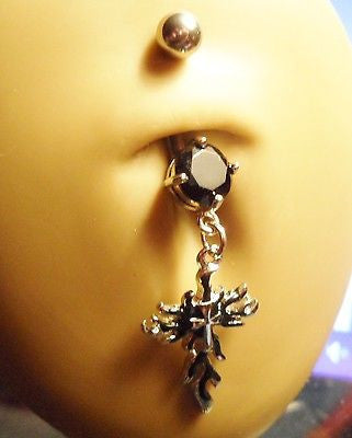 Surgical Steel Belly Ring Barbell Black Tribal Cross 14 gauge 14g - I Love My Piercings!