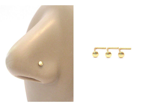 3 Pc 18k Gold Plated Nose Studs Sits Flat Disk L Shape Bent Pin Stud 22 gauge - I Love My Piercings!