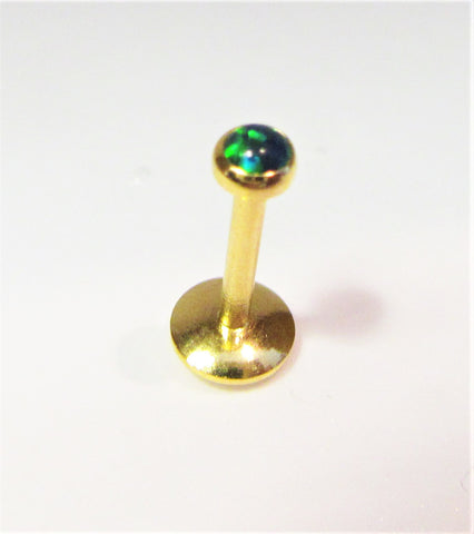 18k Gold Plated Dark Green Opal Stud Post Lip Tragus Cartilage Ring 16 gauge 16g - I Love My Piercings!