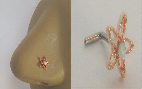 18k Rose Gold Plated White Opal Beaded Star L Shape Bend Stud Pin 20 gauge 20g - I Love My Piercings!