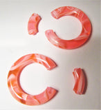 Pair Pink Marble Light Acrylic Seamless Segment Hoops Rings Plugs 4 gauge 4g - I Love My Piercings!