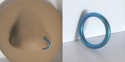 Aqua Turquoise Niobium Seamless Continuous Nose Nostril Hoop Ring 16 gauge 16g - I Love My Piercings!