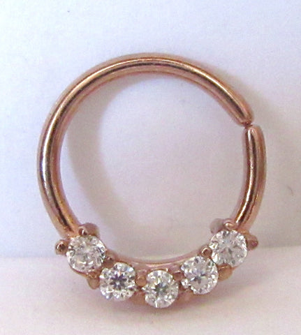 18k Rose Gold Plated Clear Gems CZ Cartilage Hoop Ring Seamless 16 gauge 16g - I Love My Piercings!