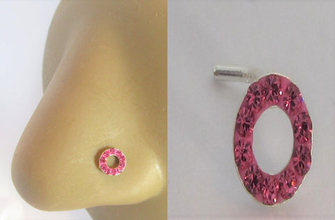 Sterling Silver Nose Stud Pin Ring Bent L Shape Round Pink Swarovski 20 gauge - I Love My Piercings!