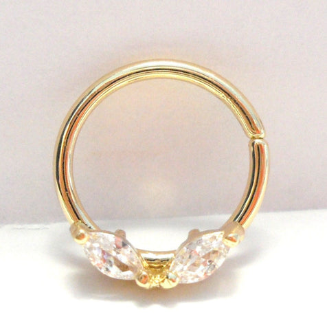 18k Gold Plated Marquise Crystal Seamless Hoop Cartilage Ring 16 gauge 16g 10 mm - I Love My Piercings!