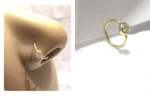 14K Solid Yellow Gold Clear Bezel Set CZ Crystal Cup Nose Hoop Ring 20 gauge 20g - I Love My Piercings!