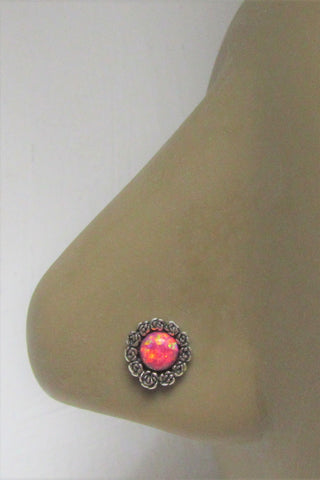 Sterling Silver Crimson Opal Flower Nose Bent L Shape Stud Pin Post 20 gauge 20g - I Love My Piercings!