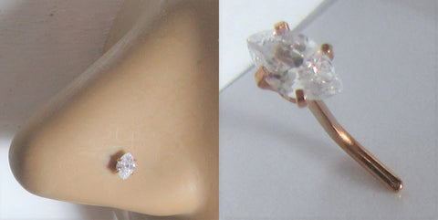 14k Rose Gold Plated Nose Stud Pin Ring L Shape Marquise Crystal Gem 20 gauge - I Love My Piercings!