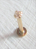 14K Yellow Gold Push Pin 10 mm Flat Back Stud Clear Gem 16 gauge 16g - I Love My Piercings!