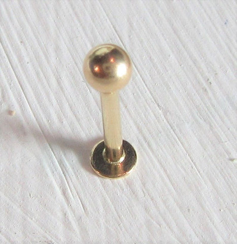 14K Yellow Gold Not Plated Push Pin 8 mm Long Flat Back 3 mm Ball Stud 16 gauge - I Love My Piercings!