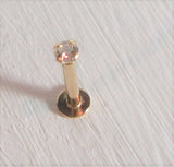 14K Yellow Gold Push Pin 8 mm Long Flat Back Stud Clear Gem 16 gauge - I Love My Piercings!